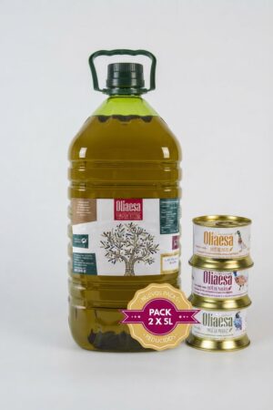 CAJA 10 litros  (2 garrafas de 5 litros) ACEITE DE OLIVA VIRGEN EXTRA + PACK PATES AVE - Imagen 1