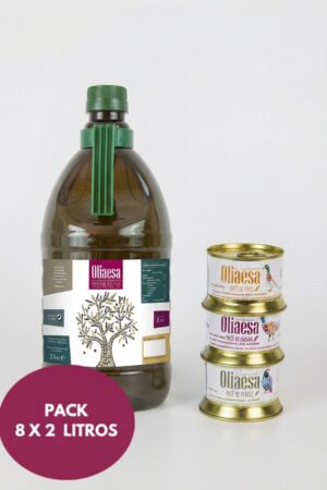 Caja 16 litros ( 8 garrafas de 2 litros) ACEITE DE OLIVA VIRGEN EXTRA + PACK PATES AVE - Imagen 1