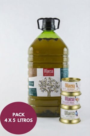 Caja 20 litros (4 garrafas de 5 litros) ACEITE DE OLIVA VIRGEN EXTRA +PACK PATES AVE. - Imagen 1
