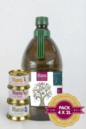 Caja 8 litros ( 4 garrafas de 2 litros) ACEITE DE OLIVA VIRGEN EXTRA + PACK DE PATES AVE. - Imagen 1